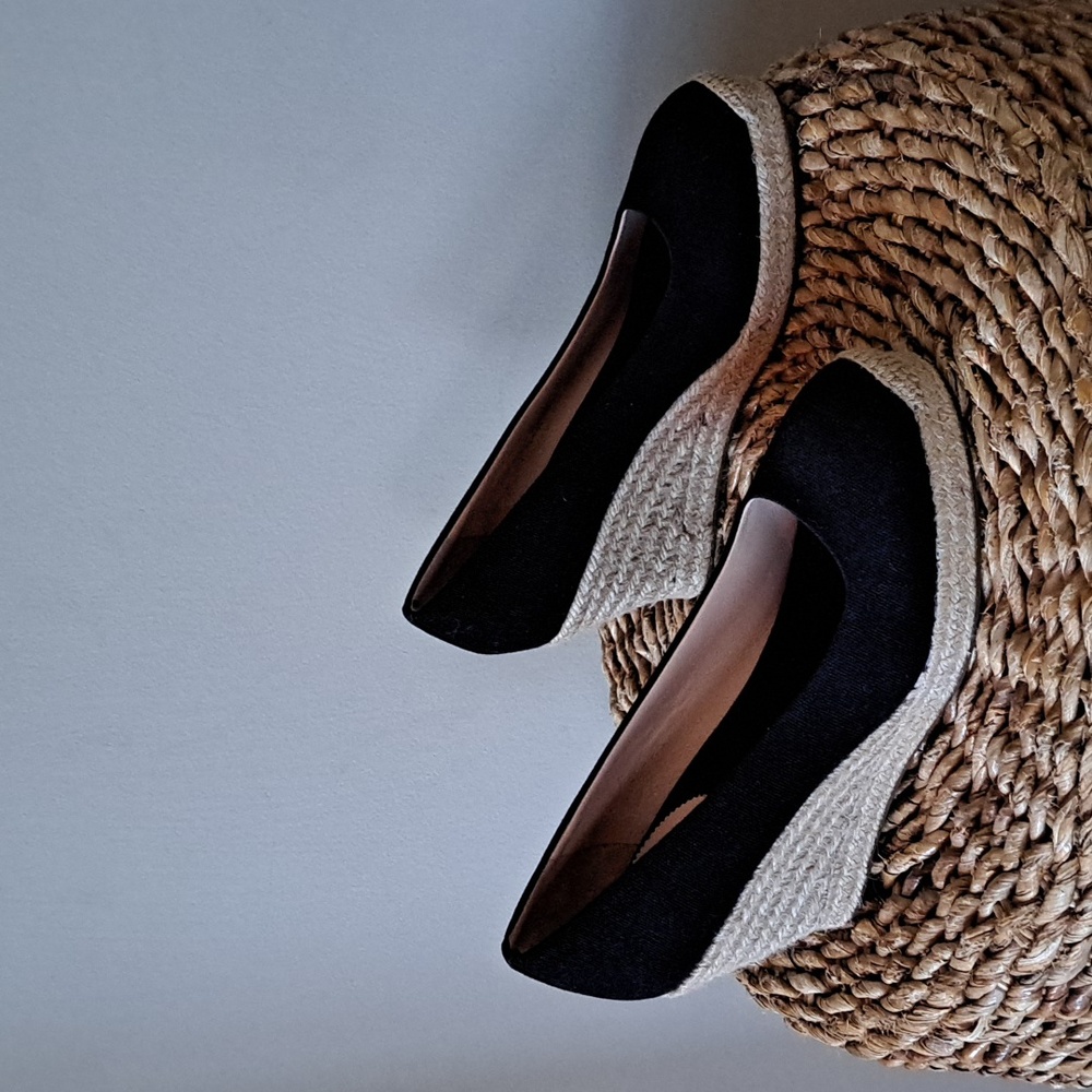 J.CREW Womens Classic Preppy Summer Black Canvas 3.25" Wedge‎ Espadrilles S-8